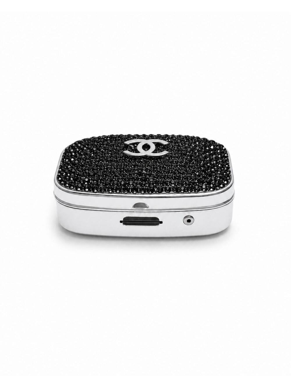 Chanel Black Crystal CC Travel Pill Case Silver Compact with Box - Picture 4 of 8
